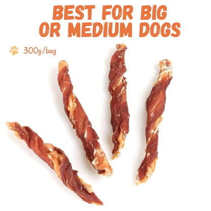 Dog Jerky Treats, Triple Flavor Jerky Twist Sticks 5 inch, Chicken Duck Wrapped Cod Sticks Rawhide Free Grain Free Dog Training Snacks Chewy Sticks Treats for Medium Large Dog 10.58oz