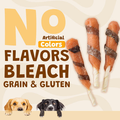 ASMPET Fish Skins Wrapped ChickenDog Treats, All-Natural Rawhide Dog Chew, Rich in Omega3 & Protein, 10.6oz