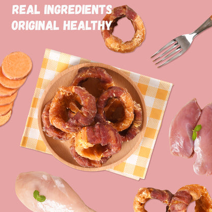 Pawmate Chicken & Duck Wrapped Sweet Potato Donut Dog Treats, Nutritious, Natural & Chewy Snack for All Dogs, 11oz