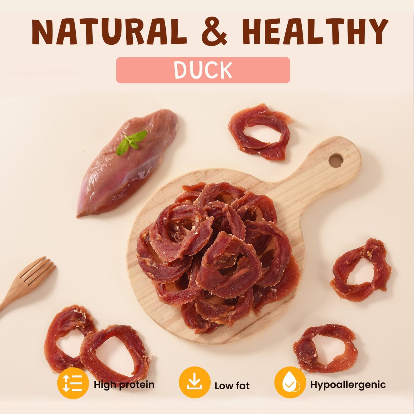 ASMPET Duck Jerky Ring Dog Treat, Natural Low Fat Snacks for Small Medium Large Dogs, 10.6oz