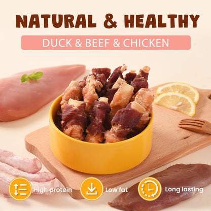 ASMPET Chicken Wrapped Beef Cartilage with Duck Dog Treats, High Calcium Chewy Dog Soft Bone for Small, Medium, Large Dogs (10.6oz, No Rawhide)