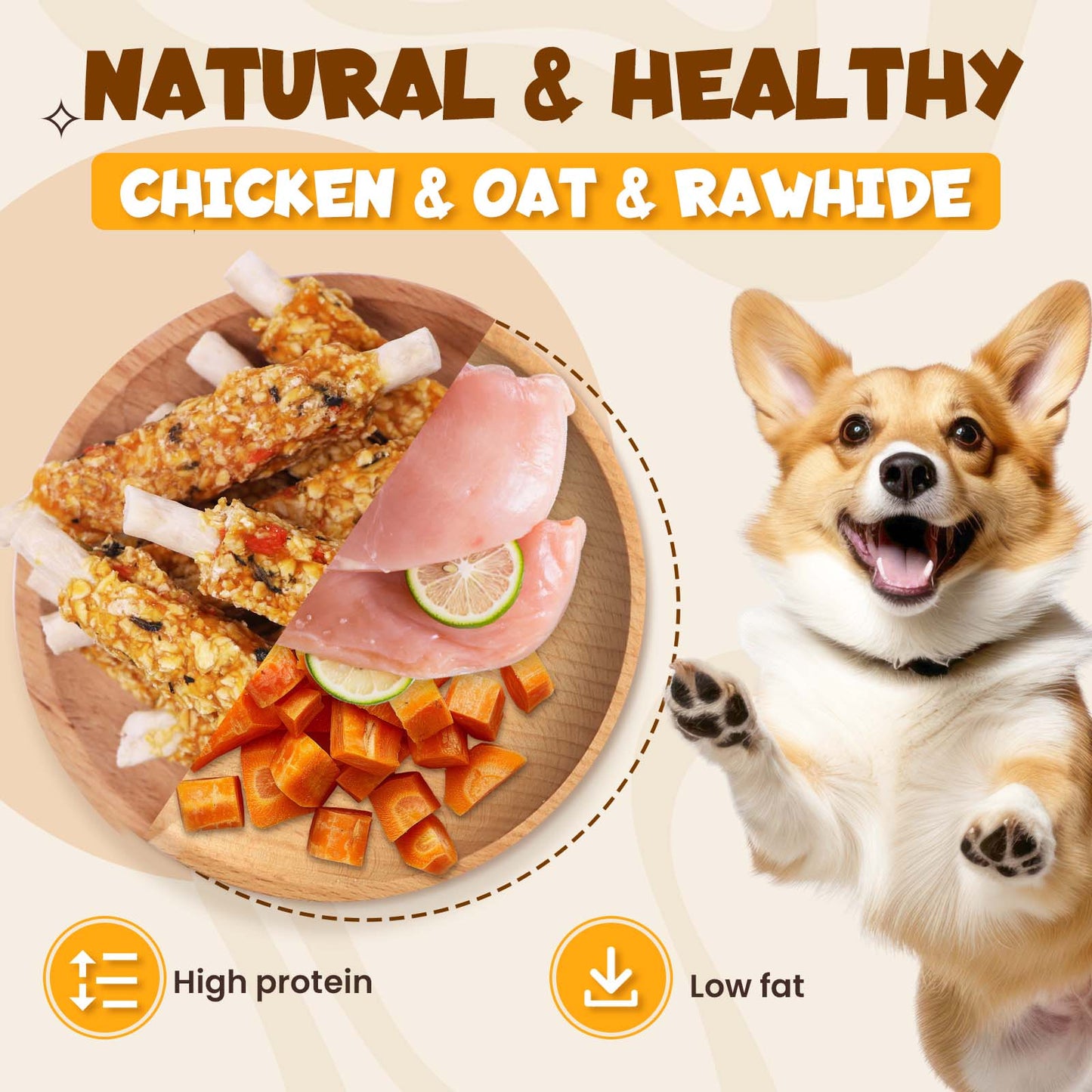 ASMPET Rawhide Dog Chew, Natural Chicken Wrap Pumpkin & Oat Treat for Dogs, 11oz.