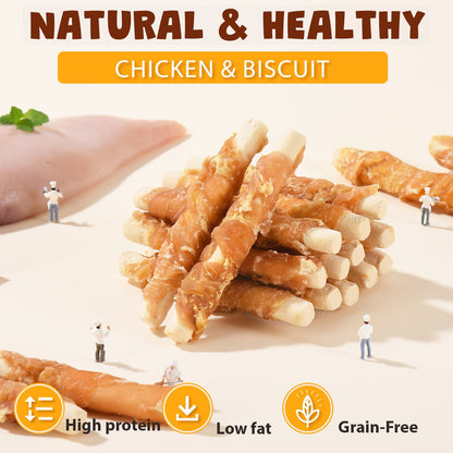 ASMPET Chicken Jerky Wrapped Biscuits Stick Dog Treats, Soft Chewy Rawhide Free Dog Chews for Small Medium Large Dogs, 10.6oz