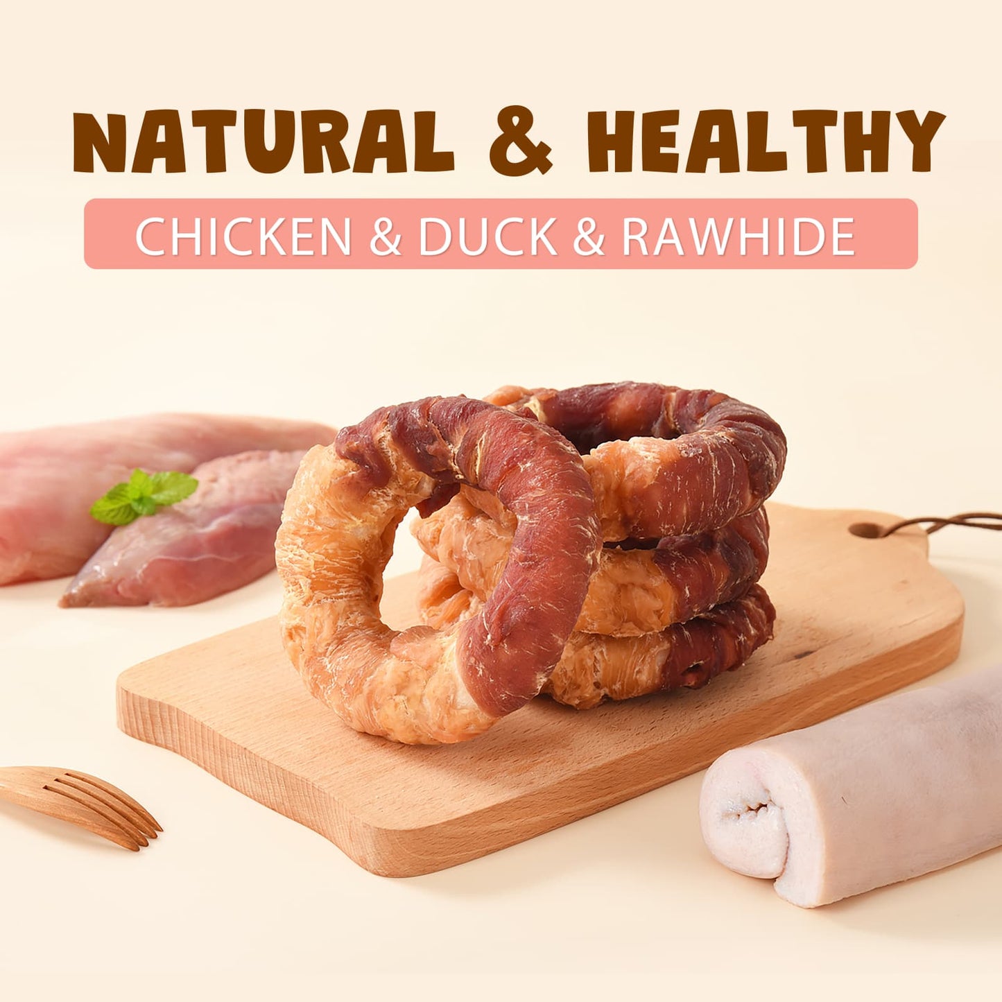 ASMPET Long Lasting Dog Treat, Chicken & Duck Wrapped Rawhide Dog Chew, Teeth Cleaning Bone for Small Medium Large Breed (10.6oz)