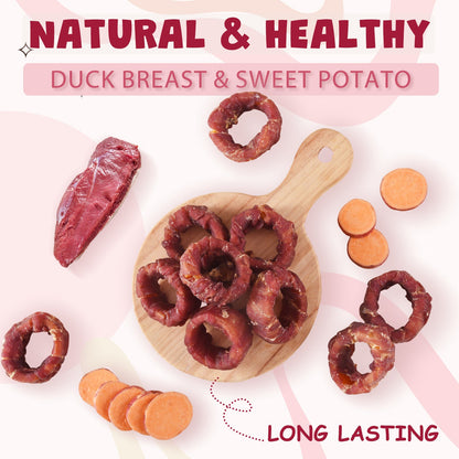 ASMPET Sweet Potato Dog Treat,  Duck Wrapped Snack Chews for Small Medium Large Dogs, 10.6oz