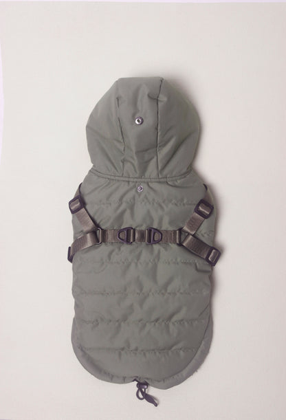Outdoor winter wam coat dog functional 2-in-1 harness jacket with hoodie dog hoodie jacket