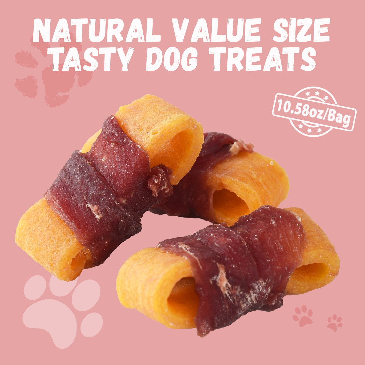 Pawmate Sweet Potato Dog Treats, Natural Duck Jerky Peanut Butter Chews for All Dogs,10.6oz