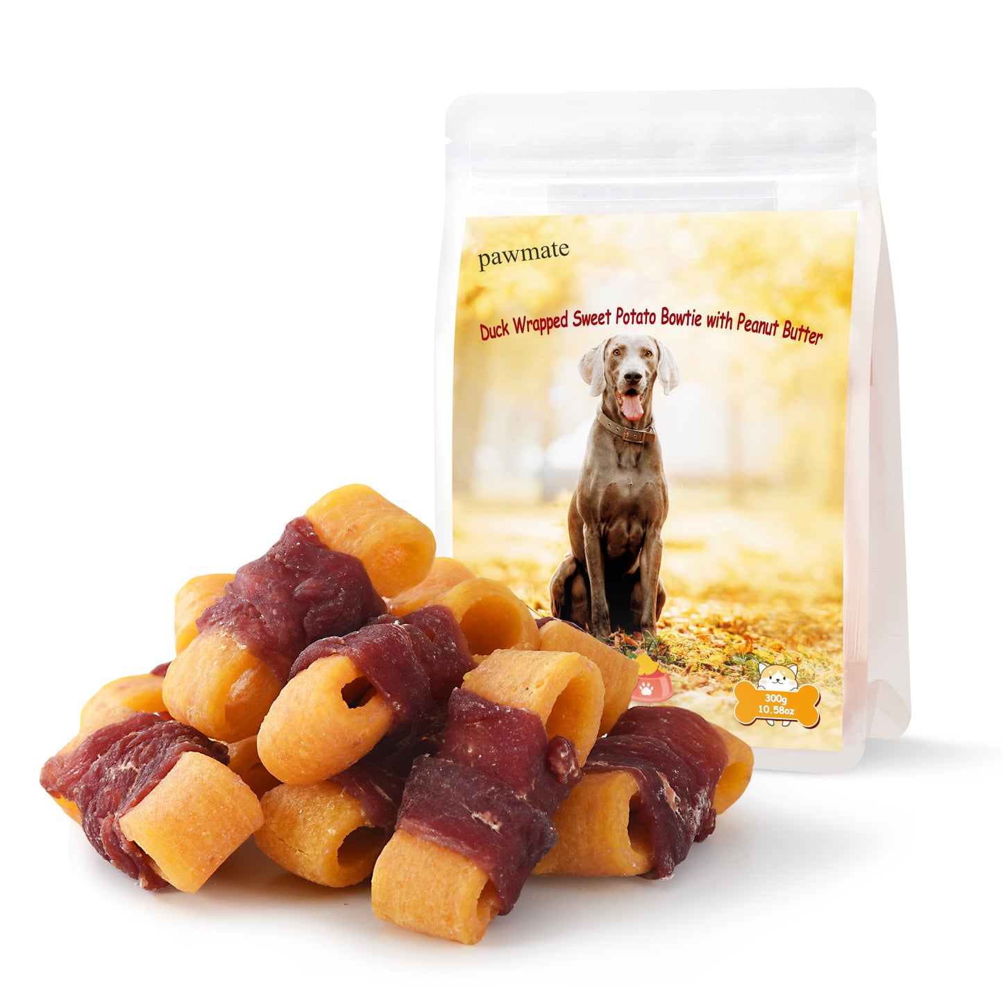 Pawmate Sweet Potato Dog Treats, Natural Duck Jerky Peanut Butter Chews for All Dogs,10.6oz