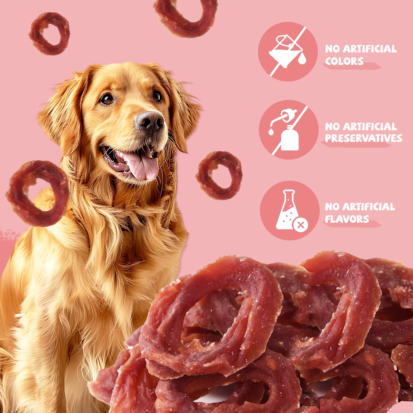 Pawmate Duck Jerky Dog Treats, Duck Jerky Rings for All Dogs, 23ct Packet