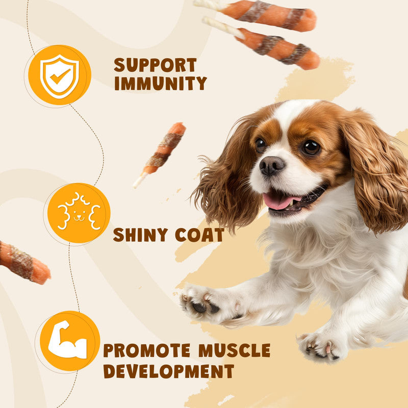 ASMPET Fish Skins Wrapped ChickenDog Treats, All-Natural Rawhide Dog Chew, Rich in Omega3 & Protein, 10.6oz