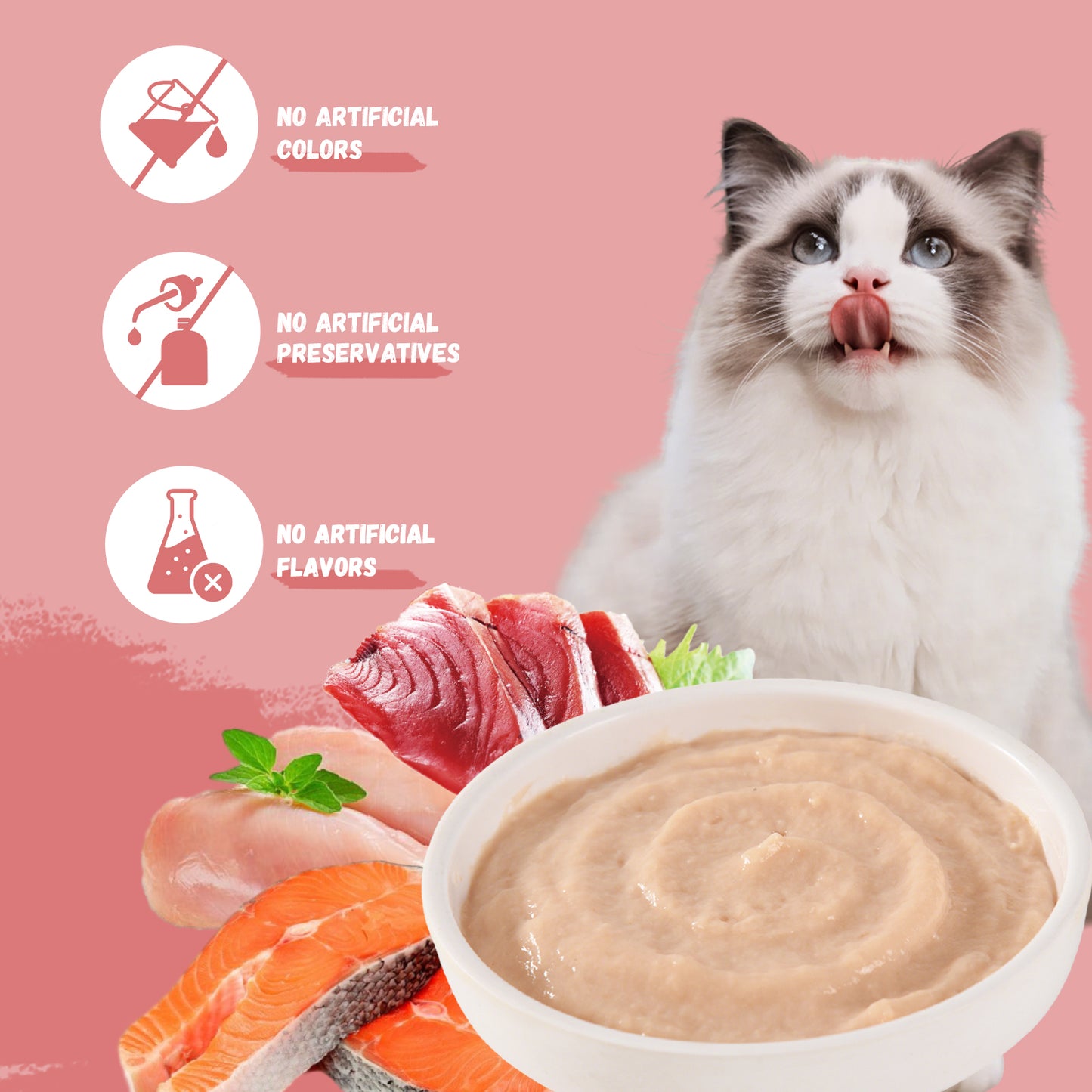 Pawmate Chicken & Salmon Lickable Cat Treats, 20 Sticks, Grain-Free Creamy Treats for Cats