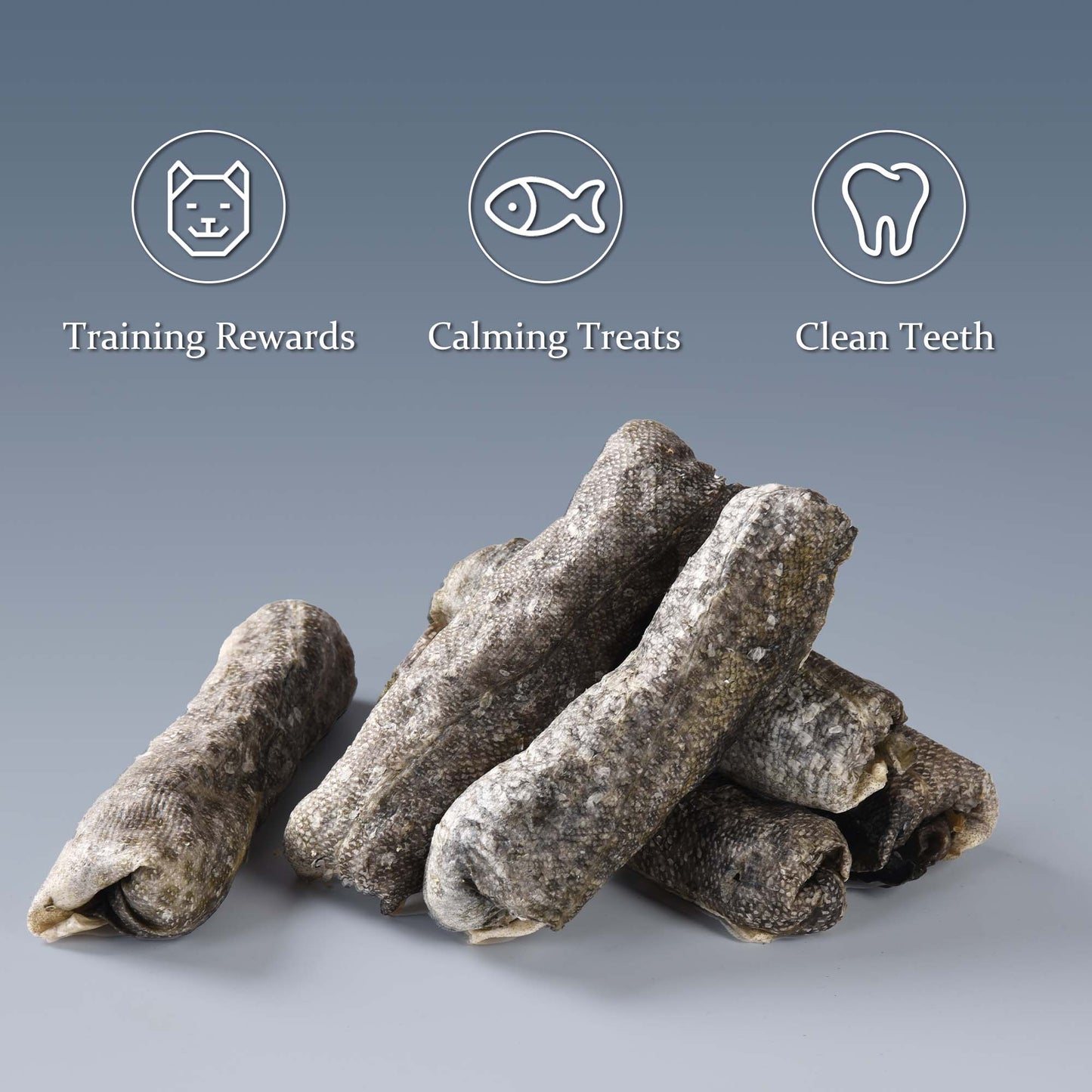 ASMPET Rawhide Free Dog Treats, Natural Teeth Cleaning Cod Skin Dog Chew for All Size, 6pcs, 10.6oz