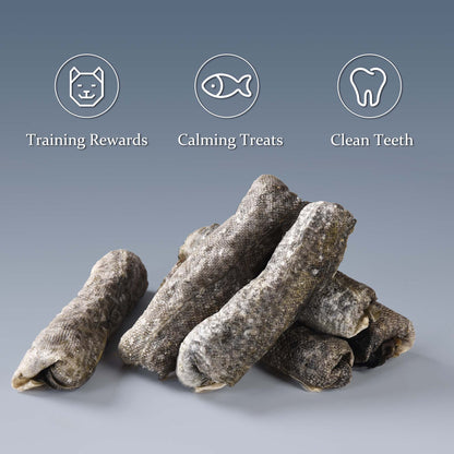 ASMPET Rawhide Free Dog Treats, Natural Teeth Cleaning Cod Skin Dog Chew for All Size, 6pcs, 10.6oz
