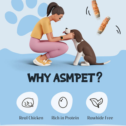 ASMPET Dog Treats - Chicken Wrapped Cod Skins, Omega-3, Grain-Free, Rawhide-Free, for Small & Large Dogs