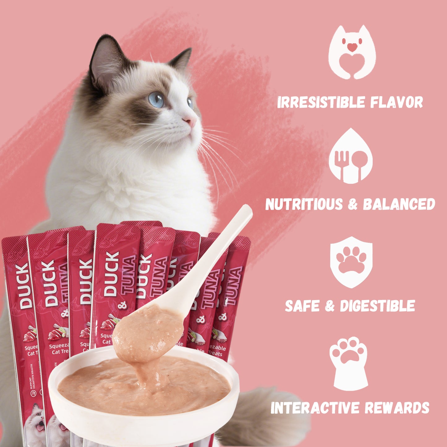 Pawmate Duck & Tuna Lickable Cat Treats, 20 Sticks, Grain-Free Creamy Treats for Cats