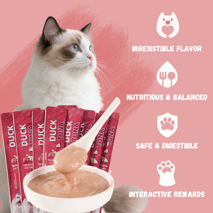 Pawmate Duck & Tuna Lickable Cat Treats, 20 Sticks, Grain-Free Creamy Treats for Cats