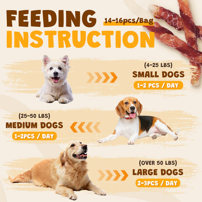 ASMPET Rawhide Free Dog Treats Chicken Jerky & Duck Wrap Cod Sticks, Healthy Treats for Dogs, Soft Chewy Healthy Natural Treats, 15pcs, 11oz