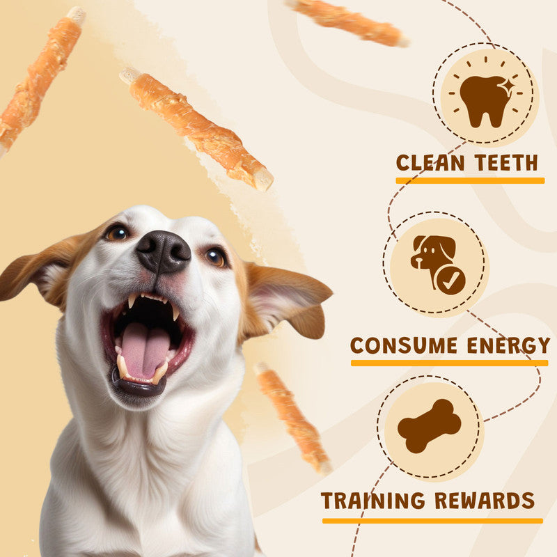 ASMPET Chicken Jerky Wrapped Biscuits Stick Dog Treats, Soft Chewy Rawhide Free Dog Chews for Small Medium Large Dogs, 10.6oz
