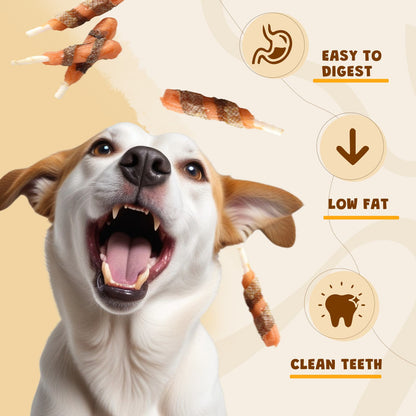 ASMPET Fish Skins Wrapped ChickenDog Treats, All-Natural Rawhide Dog Chew, Rich in Omega3 & Protein, 10.6oz