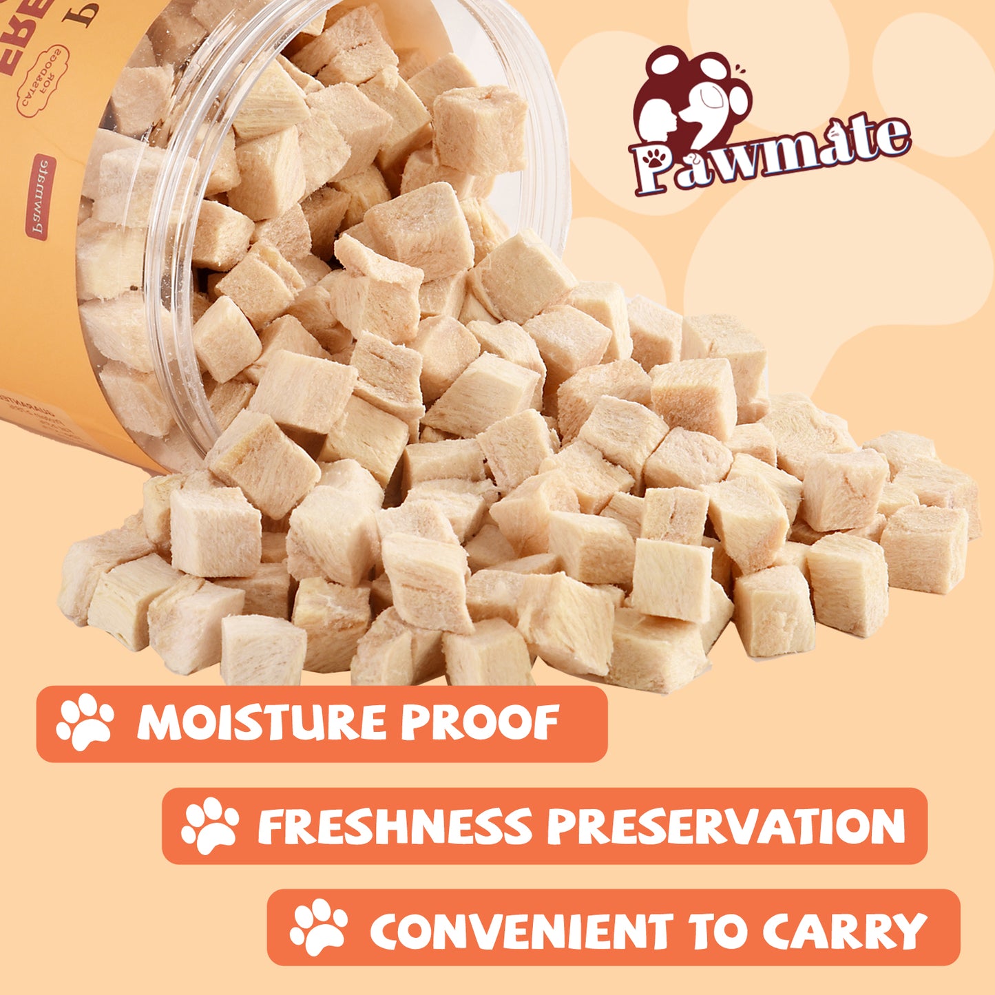 Pawmate Freeze-Dried Chicken Treats for Dogs & Cats, Single Ingredient, Grain-Free, High Protein Natural Snack for Pets, 10.23oz