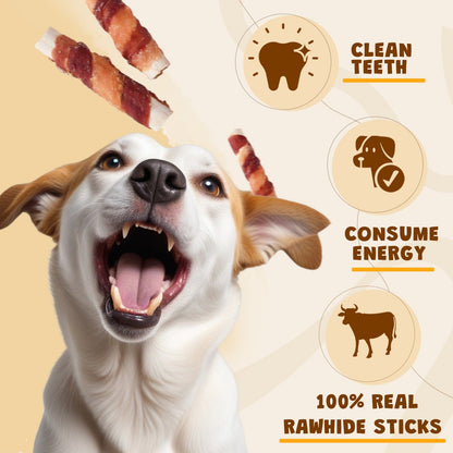 ASMPET Rawhide Dog Treats Chicken & Duck Wrapped Rawhide Sweet Potato Stick, Long Lasting Dog Bone, Teeth Cleaning for Medium Large Dogs, 10.6oz