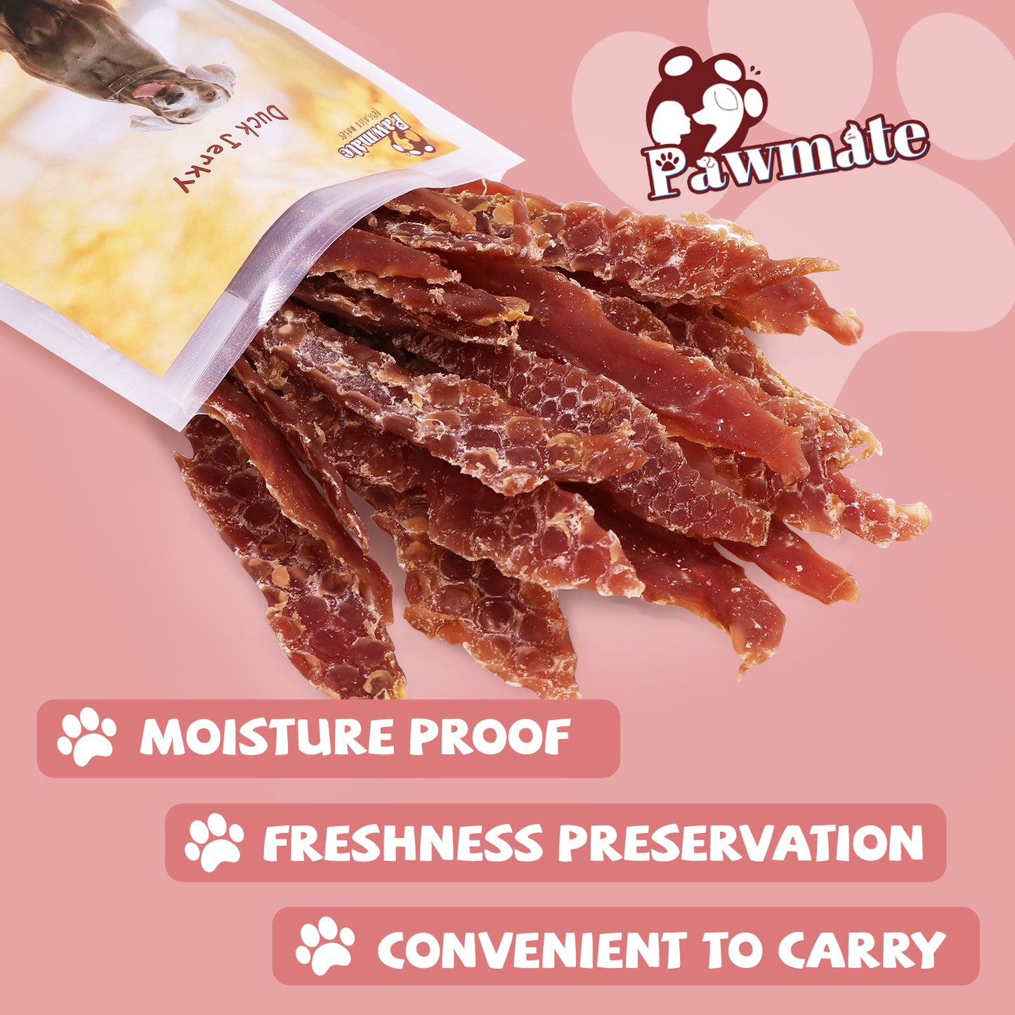 Pawmate Duck Jerky Dog Treats, High Protein Pure Chicken Snacks for Small Medium Large Dog, 11 oz