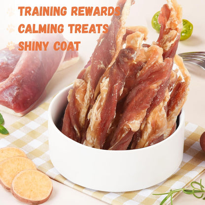 Dog Jerky Treats, Triple Flavor Jerky Twist Sticks 5 inch, Chicken Duck Wrapped Cod Sticks Rawhide Free Grain Free Dog Training Snacks Chewy Sticks Treats for Medium Large Dog 10.58oz