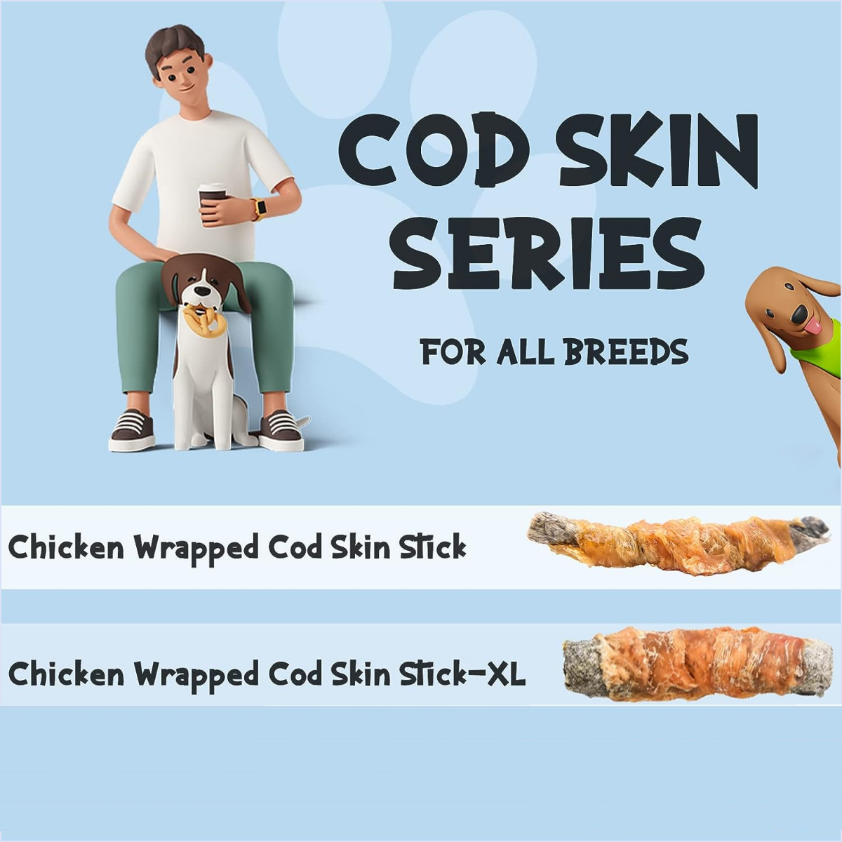 ASMPET Dog Treats - Chicken Wrapped Cod Skins, Omega-3, Grain-Free, Rawhide-Free, for Small & Large Dogs