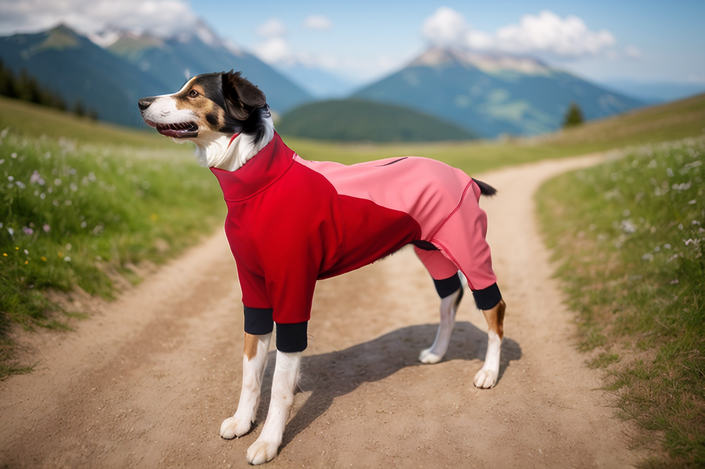 Outdoor 4 legs soft shell jacket with healed tape for large dog