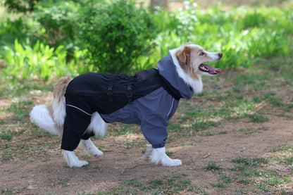Outdoor waterproof with healed tape full coverage dog jacket with hoodie and 4 legs