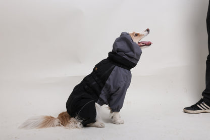 Outdoor waterproof with healed tape full coverage dog jacket with hoodie and 4 legs
