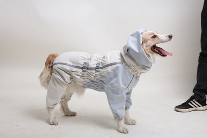 Outdoor waterproof with healed tape full coverage dog jacket with hoodie and 4 legs