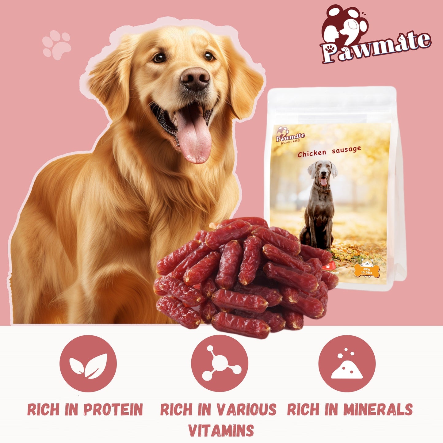 Pawmate Duck Sausage Dog Treats, Freshly Made with Real Duck for All Dogs, 11oz