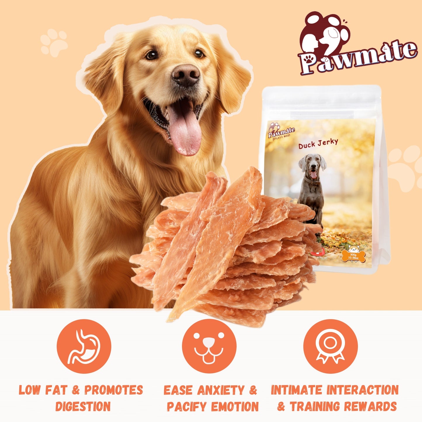 Pawmate Chicken Jerky Dog Treats, Pure & Tasty Jerky for Small Medium Large Dogs, 11oz
