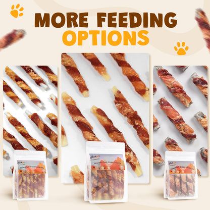 ASMPET Rawhide Free Dog Treats Chicken Jerky & Duck Wrap Cod Sticks, Healthy Treats for Dogs, Soft Chewy Healthy Natural Treats, 15pcs, 11oz