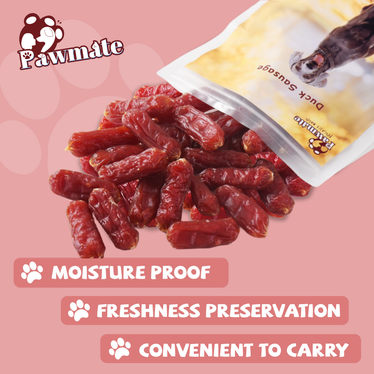 Pawmate Duck Sausage Dog Treats, Freshly Made with Real Duck for All Dogs, 11oz