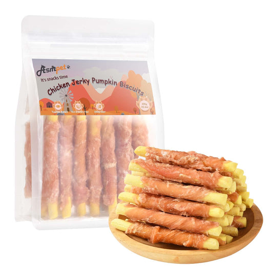 ASMPET Dog Treats - Chicken Jerky Wrapped Pumpkin Biscuits, High Protein, Soft Chewy, for Small & Large Dogs