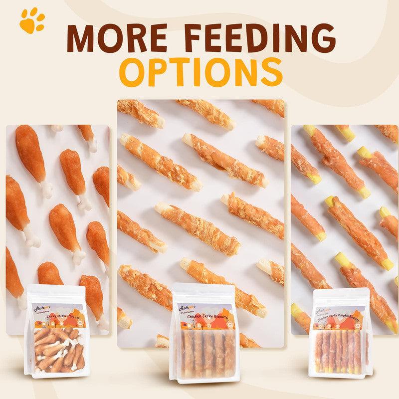 ASMPET Chicken Jerky Wrapped Biscuits Stick Dog Treats, Soft Chewy Rawhide Free Dog Chews for Small Medium Large Dogs, 10.6oz