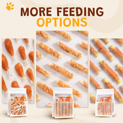 ASMPET Chicken Jerky Wrapped Biscuits Stick Dog Treats, Soft Chewy Rawhide Free Dog Chews for Small Medium Large Dogs, 10.6oz