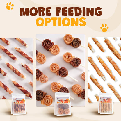 ASMPET Chicken Duck Rawhide Dog Chew, Triple Flavor Long-Lasting Treat for Dogs, 10.5oz.