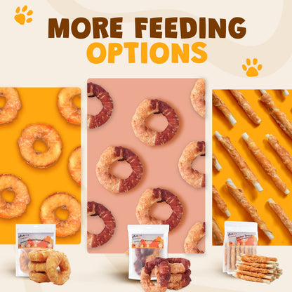 ASMPET Long Lasting Dog Treat, Chicken & Duck Wrapped Rawhide Dog Chew, Teeth Cleaning Bone for Small Medium Large Breed (10.6oz)