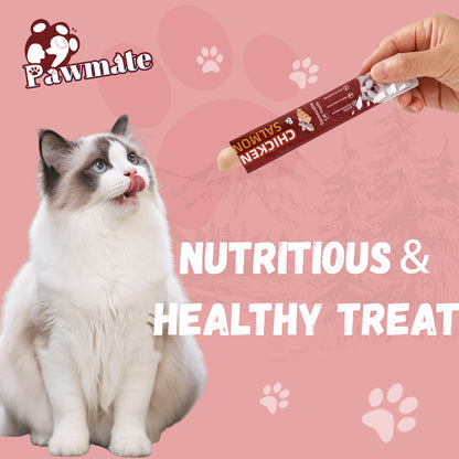 Pawmate Chicken & Salmon Lickable Cat Treats, 20 Sticks, Grain-Free Creamy Treats for Cats