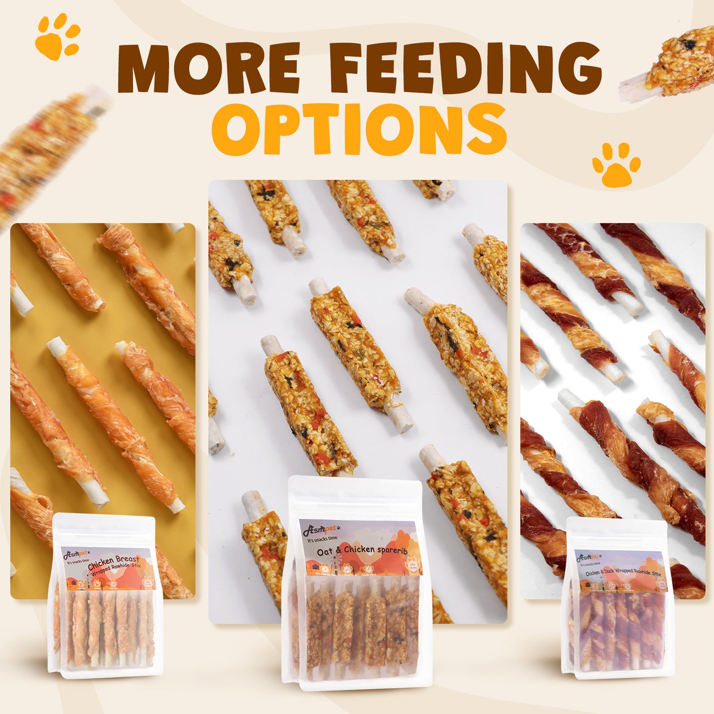 ASMPET Rawhide Dog Chew, Natural Chicken Wrap Pumpkin & Oat Treat for Dogs, 11oz.