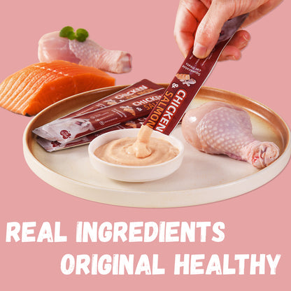 Pawmate Chicken & Salmon Lickable Cat Treats, 20 Sticks, Grain-Free Creamy Treats for Cats