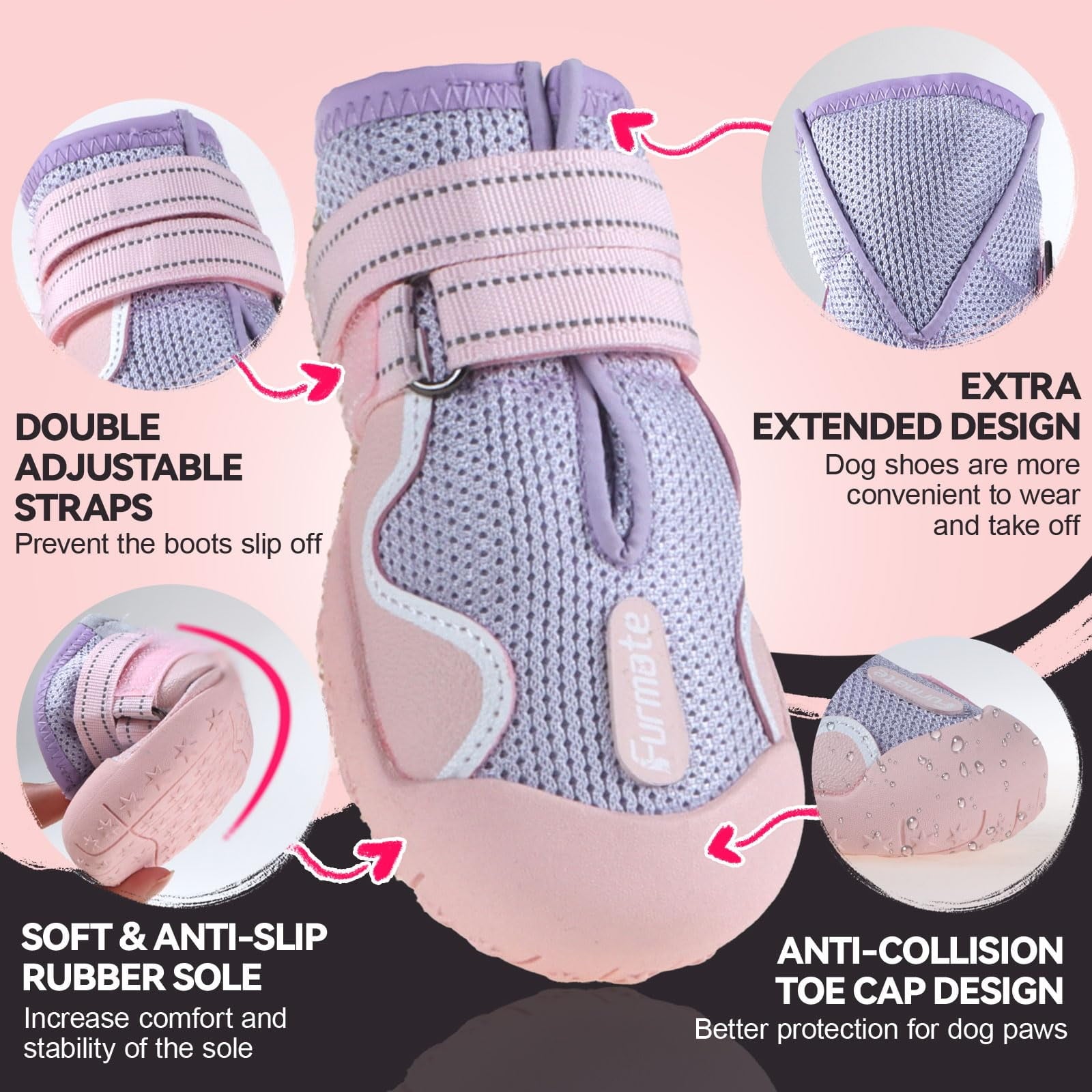 Dog Shoes for Large Small Medium Dogs Breathable Mesh Dog Boots & Paw Protectors for Summer Hot Pavement Winter Snow Waterproof Anti Slip Dog Booties for Hiking Hardwood Floorspurple01