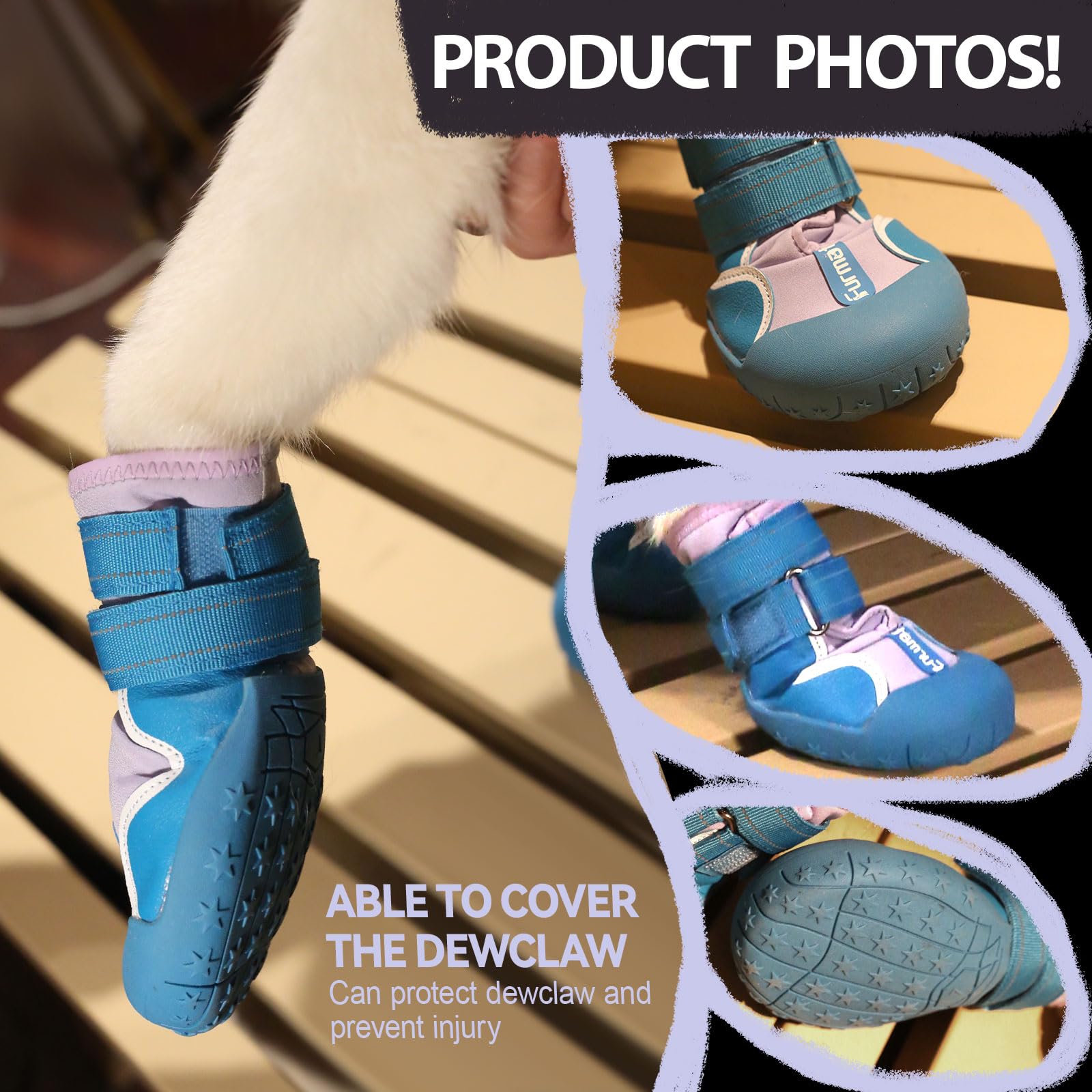 Dog Shoes for Large Small Medium Dogs Dog Booties for Indoor Hardfloors Anti Slip Reflective Strip Waterproof Dog Boots & Paw Protectors for Outdoor Walking Hot Pavement Winter Snowpurple01