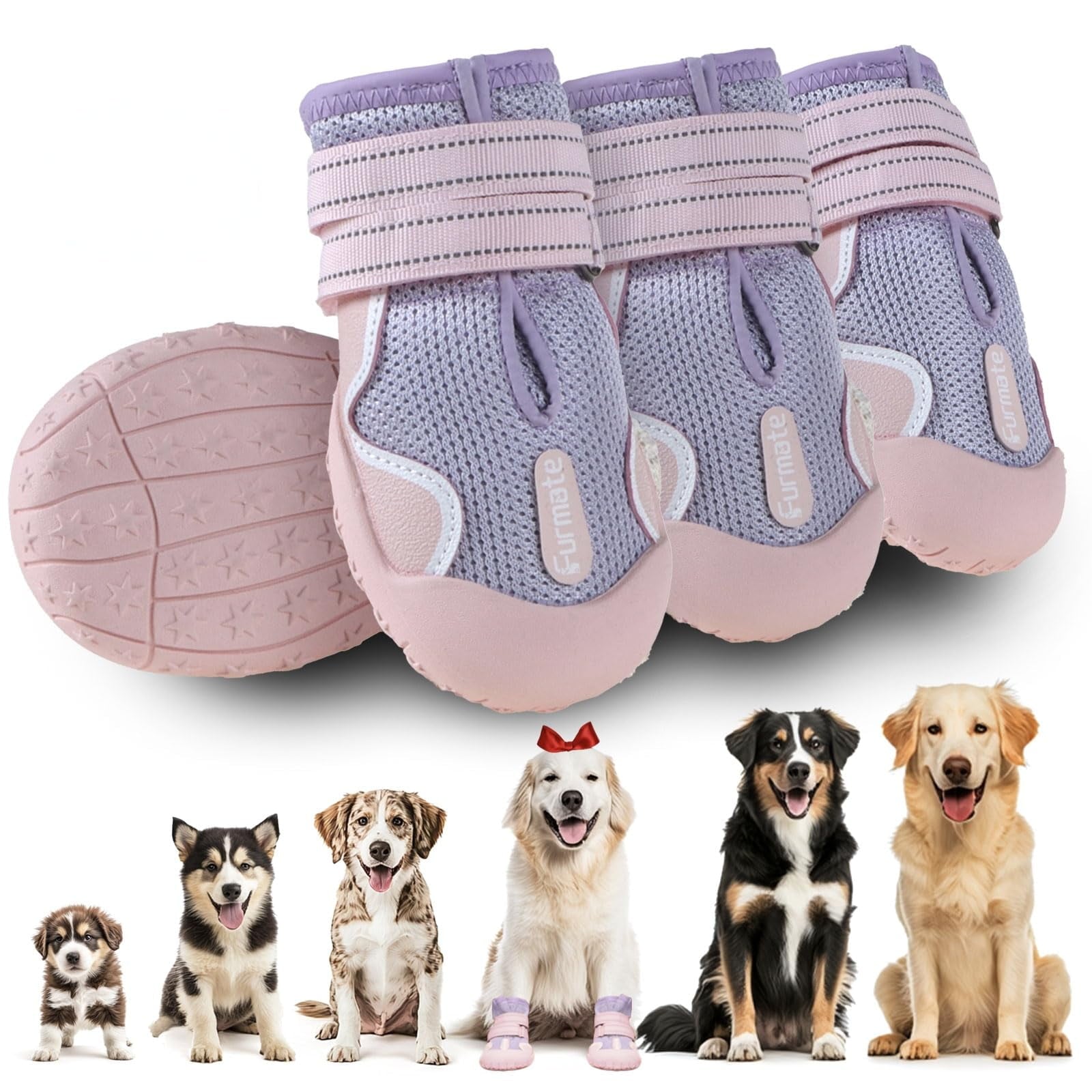 Dog Shoes for Large Small Medium Dogs Breathable Mesh Dog Boots & Paw Protectors for Summer Hot Pavement Winter Snow Waterproof Anti Slip Dog Booties for Hiking Hardwood Floorspurple01