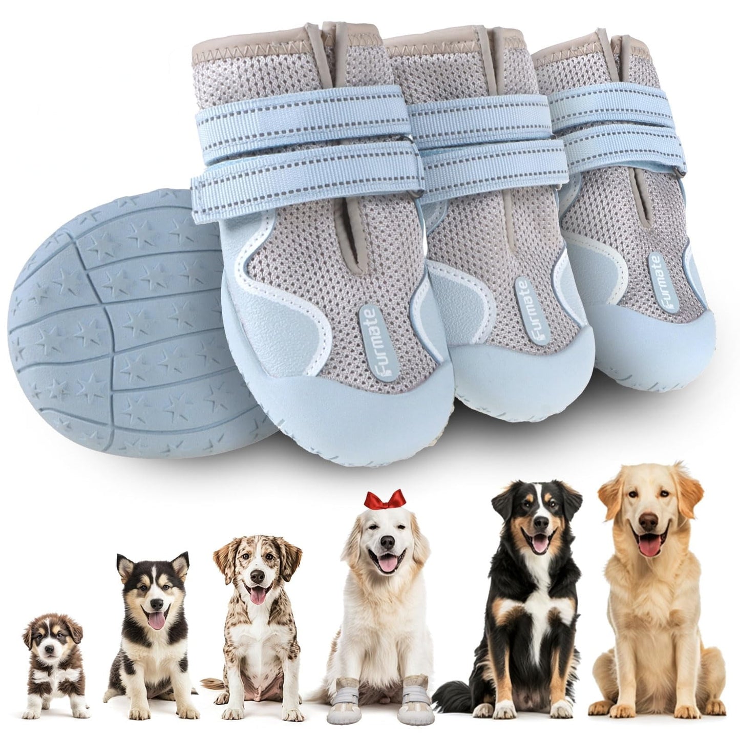 Dog Shoes for Large Small Medium Dogs Breathable Mesh Dog Boots & Paw Protectors for Summer Hot Pavement Winter Snow Waterproof Anti Slip Dog Booties for Hiking Hardwood Floors-beige02