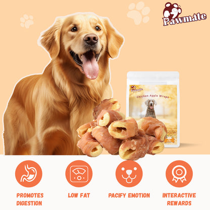 Pawmate Chicken Jerky Wrapped Apple Dog Treats, Promote Digestion Chews for All Dogs, 10.6oz