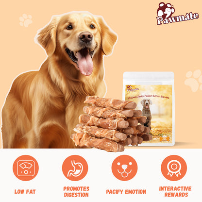 Pawmate Chicken Jerky Biscuits Dog Treats, Tasty Crunchy Peanut Butter Chews for All Dogs, 10.6oz